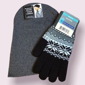 Knit Slouchy Gray Beanie & Gloves Set - Men’s